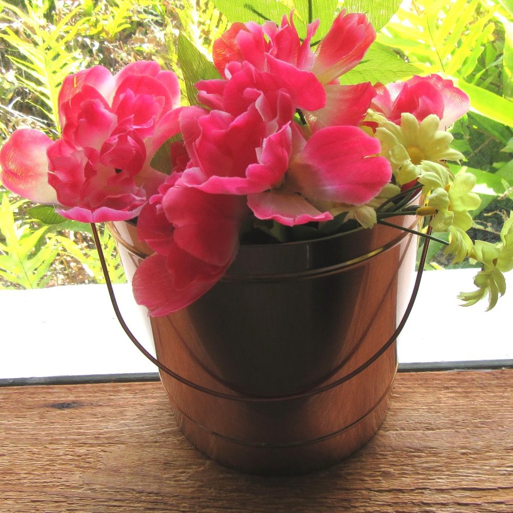 Copper metal half bucket planter - farmhouse chic - countrycore